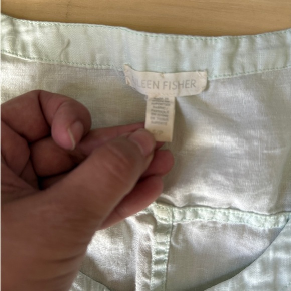 Eileen Fisher Sleeveless Button Down Mint Green Organic Linen Dress - Picture 2 of 5